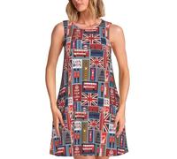 SMAZDFXX Robe d'été Ample sans Manches à imprimé Symboles de l'Angleterre pour Femme, col Rond, avec Poches