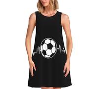 SMAZDFXX Robe d'été décontractée plissée à col Ras du Cou et Poches pour Femme, sans Manches, Motif « I Love Soccer »