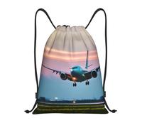 SMAZDFXX Sac à cordon imprimé avion dans les lumières du soir, sac de yoga, sac de sport, sac à dos de plage pour hommes et femmes