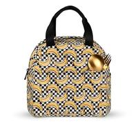 SMAZDFXX Sac à déjeuner réutilisable à motif banane, noir et blanc, avec poches latérales, idéal pour le travail, le pique-nique ou tout simplement pour les adultes.