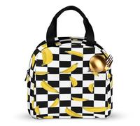 SMAZDFXX Sac à déjeuner réutilisable à motif banane, noir et blanc, avec poches latérales, idéal pour le travail, le pique-nique ou tout simplement pour les adultes.