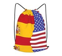 SMAZDFXX Sac à dos à cordon imprimé drapeau américain et espagnol, grande capacité, en nylon imperméable, réutilisable et épais.