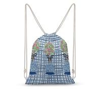 SMAZDFXX Sac à dos en toile à cordon de serrage avec motif de roses bleues topiaires et pots à gingembre, poche à cordon et système d'ouverture pratique, 30 x 40 cm