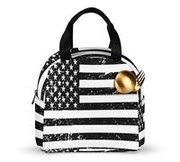 SMAZDFXX Sac à lunch réutilisable avec poches latérales et motif drapeau américain noir pour préparation de repas, idéal pour le travail, le pique-nique ou tout simplement pour les adultes