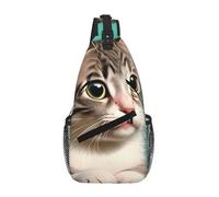 SMAZDFXX Sac bandoulière imprimé chat curieux, idéal pour le quotidien des hommes, les sorties, les trajets et comme cadeau.