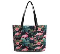 SMAZDFXX Sac cabas femme tendance en cuir, motif flamant rose, feuilles de palmier et canard jaune, idéal pour le travail.