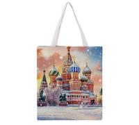 SMAZDFXX Sac fourre-tout en toile imprimée avec la cathédrale Saint-Basile de Moscou, Russie, réutilisable, pour faire les courses, 38 x 40 cm