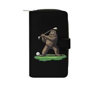 SMAZDFXX Sasquatch Playing Golf Leather Wallet Purse Holder with ID Window Long Coin Clutch for Men Women