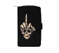 SMAZDFXX Skull Hand FCK-Off Leather Wallet Purse Holder with ID Window Long Coin Clutch for Men Women