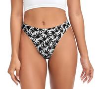 SMAZDFXX String pour Femme Noir avec imprimé Feuilles de Cannabis et Taille élastique, sous-vêtement Invisible et Respirant