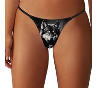 SMAZDFXX String Taille Basse Extensible et Sexy pour Femme, Motif Loup Gris foncé, Dos en T