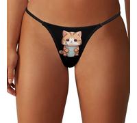 SMAZDFXX String Taille Basse Extensible pour Femme, Motif Chat, thé aux Bulles, Dos en T, sous-vêtement Sexy