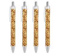 SMAZDFXX Stylo à bille rétractable en forme de délicieux biscuits au chocolat, pointe de 0,5 mm, encre noire, écriture fluide, lot de 4