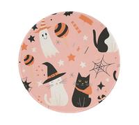 SMAZDFXX Tapis de Souris Halloween Mignon avec Chat sorcière et fantôme, antidérapant, Rond, Bords Cousus, en Caoutchouc, 20 cm