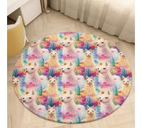 SMAZDFXX Tapis Rond en Velours Corail coloré avec Motifs de Lamas, alpagas et Cactus, antidérapant, idéal pour Le Salon, la Chambre ou la Cuisine (90 x 90 cm).