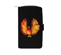 SMAZDFXX Thanksgiving Day Turkey Leather Wallet Purse Holder with ID Window Long Coin Clutch for Men Women