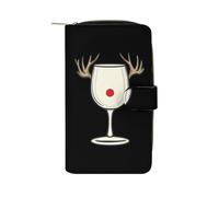SMAZDFXX X-mas Winedeerreindeer Leather Wallet Purse Holder with ID Window Long Coin Clutch for Men Women