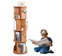 Smbcgdm Bibliothèque rotative, bibliothèque rotative à 360°, sur Pied 4 Niveaux, Petite d'angle pour Petit Espace, Organisateur de Rangement Livres, étagère Livres Marron