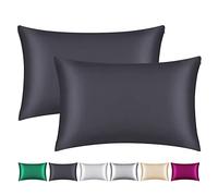Smbeope Lot de 2 taies d'oreiller 100 % soie de mûrier pour cheveux et peau, avec fermeture éclair dissimulée, deux côtés, 22 mommes, douce, respirante et lisse (noir, standard)