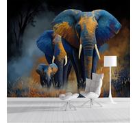 SMBHIAON 3D Papier Peint Éléphant D'Afrique Des Prairies Papier Peint Panoramique Pour Salon Chambre Salon Mural Fresque Poster Xxl Animaux Sauvages Fond Décoration Murale 400×280 CM