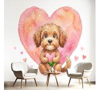 SMBHIAON 3D Papier Peint Panoramique Animaux Mignonssoie - 200×140 Cm Chien Peluche Marron Avec Cœur Rose Grandes Murales Poster Pour Géant 3D Salon, Adulte Chambre D'Enfants Étude Décoration Murale