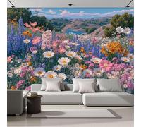 SMBHIAON 3D Papier Peint Paysage Pastoral Réaliste,Papier Peint Panoramique Paysage Naturel Fleurs Sauvages Pour Salon Chambre Chambre D'Enfant Décoration Murale (Orange,250×175 CM)