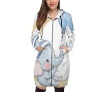 SMBHIAON Animaux Mignons Sweat À Capuche Femme Pull À Capuche avec Fermeture Éclair Hoodie Imprimé Éléphants De Dessins Animés pour Femmes,Grande Taille S-5Xl,Bleu Clair
