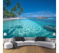 SMBHIAON Azure Blue Sea Papier Peint Panoramique Plage Tropicale 150×105 CM Moderne Papier Peint pour Chambre Salon Bureau Personnalisé Décoration Murale