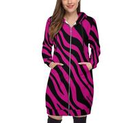 SMBHIAON Conception De Ligne Simple Sweat À Capuche Femme Pull À Capuche avec Fermeture Éclair Hoodie Imprimé Motif Zèbre Rose pour Femmes,Grande Taille S-5Xl,Rose
