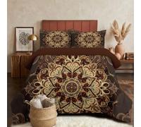 SMBHIAON Couette 140x200cm Fleurs Datura Dorées Couette Réversible 4 Saisons,Marbre Rétro Luxueux Brun Edredon Legere, Edredon sans Houss Douce Microfibre avec Taies d'oreiller