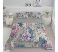 SMBHIAON Couette 240x220cm 4 Saisons, Motif Cachemire Bleu Imprimée Éléments Floraux Végétaux 2 Personnes Réversible sans Housse (Rose)