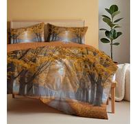 SMBHIAON Couette 260X230Cm 4 Saisons Feuilles Dorées Motif De Chemin, Couette Réversible Paysage d'automne, Duvet 2 Personnes, Édredon Lit 2 Personnes 260X230Cm avec 2 Taie d'oreiller 65X65