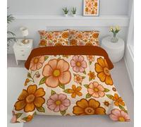 SMBHIAON Couette 260X230Cm Motif Floral Jaune Moutarde Couette Réversible 4 Saisons,Style Hippie Rétro Orange Edredon Legere, Edredon sans Houss Douce Microfibre avec Taies d'oreiller
