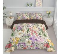 SMBHIAON Couette Fleurs Pastorales Françaises 200x200cm,Fleurs Violettes Roses Réversible Linge de Lit - Chaude Édredon Super Doux pour 4 Saisons - 2 Taies d'oreiller 80x80 cm - Rose Violet