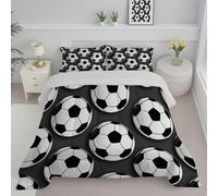 SMBHIAON Couette Imprimée 240X220Cm Illustrations Sportives Réversible - Motifs De Football Édredon Super Doux pour 4 Saisons - 2 Taies d'oreiller 65X65 Cm - Noir Et Blanc