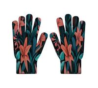 SMBHIAON Fashion Gants Femme Hiver Tactile Motif De Feuillage TropicalGants à Ecran Tactiles Tricotés Douce Lys Feuilles Vertes - Rose Corail - Taille unique