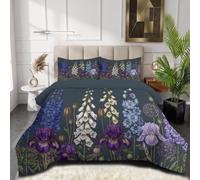 SMBHIAON Fleurs Pastorales Françaises Couette 140x200cm,Bleu-Violet Couette Couverture Respirante et Super Douce pour 4 Saisons avec 1 Taies d'oreiller,Iris Delphinium