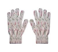 SMBHIAON Gants d'hiver Tricot, Style Floral Dessiné À La Main Gants à écran Tactile Hommes et Femmes, Tulipes Motif De Feuilles Vertes Winter Gloves pour Conduite Travail Velo