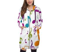 SMBHIAON Hoodie Femme Zippé À Capuche Long - Sweat Conception Thème Musical Imprimé Mode S-5Xl,Éléments Notes Musique Colorés Veste Décontractée avec Poches, Chaud pour Printemps Automne,Multicolore
