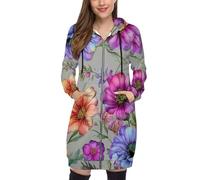 SMBHIAON Hoodie Femme Zippé À Capuche Long - Sweat Paysage Jardin Rêve Imprimé Mode S-5Xl,Motif Fleurs À L'Aquarelle Veste Décontractée avec Poches, Chaud pour Printemps Automne,Violet
