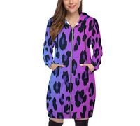 SMBHIAON Hoodie Femme Zippé À Capuche Long - Sweat Texture Animale Imprimé Mode S-5Xl,Motif Léopard Veste Décontractée avec Poches, Chaud pour Printemps Automne,Pente