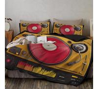 SMBHIAON Housse De Couette 140x200cm Enfant Parure De Lit Disque Vinyle Rouge, Thème Musical Housse Couette Ado Garçon Fille Personne, 2 Taies D'Oreillers 65X65Cm,Jaune