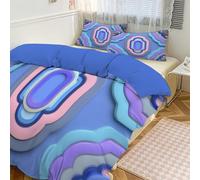 SMBHIAON Housse De Couette 200X200Cm Bleu Clair Géométrie Abstraite Éléments Elliptiques Parure De Lit 2 Personnes Adulte en Microfibre Linge De Lit avec Fermeture Éclair Et Taies d'oreiller 65X65Cm