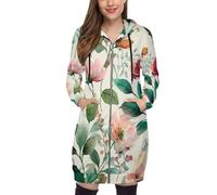 SMBHIAON Motifs Floraux Et Végétaux Sweat À Capuche Femme Pull À Capuche avec Fermeture Éclair Hoodie Imprimé Fleurs Fantaisie Motifs Feuilles pour Femmes,Grande Taille S-5Xl,Vert