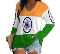 SMBHIAON Oversize Très Large Multicolore Blouse Femme À Manches Longues Grande Drapeau de l'Indiana Taille Decontractee Retro Haut Ample Souple Vêtement