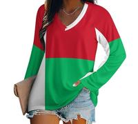 SMBHIAON Oversize Très Large Multicolore Blouse Femme À Manches Longues Grande Drapeau de Madagascar Taille Decontractee Retro Haut Ample Souple Vêtement