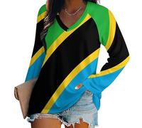 SMBHIAON Oversize Très Large Multicolore Blouse Femme À Manches Longues Grande Drapeau tanzanien Taille Decontractee Retro Haut Ample Souple Vêtement