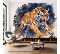 SMBHIAON Papier Peint Éclaboussures Tigre Encre 3D 400×280 cm Photo Mural Animaux Féroces bureau enfants wallpaper, Brun