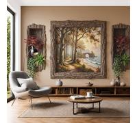 SMBHIAON Papier Peint Forêt Côtière Panoramique 3D Cadre D'Écorce Arbre Ancien Vagues Océaniques Papier Peint Brun Foncé Murale Salon Chambre à Coucher Maison Décoration Intérieure (200×140 cm)