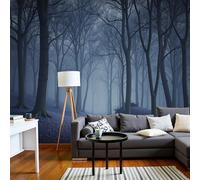 SMBHIAON Papier Peint Mural 3D Décor À La Maison Forêt Mystérieuse Brume Grands Arbres 3D Photo Papier Peint Pour Salon Chambre,450×315 Cm,Bleu Foncé